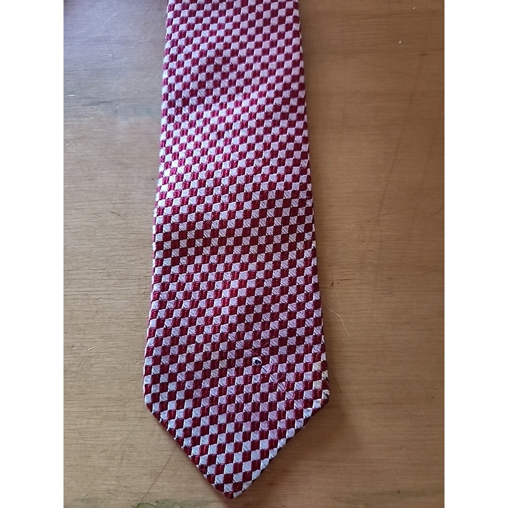 Fleet Street 100% Silk Red White Checkered Neck Tie Vintage